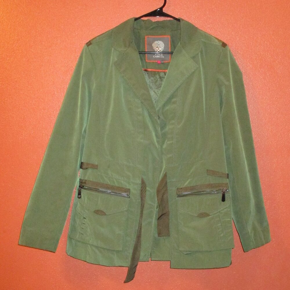 Vince Camuto Jacket Woman Large Military Green Full Zip Travel Vacation Jacket